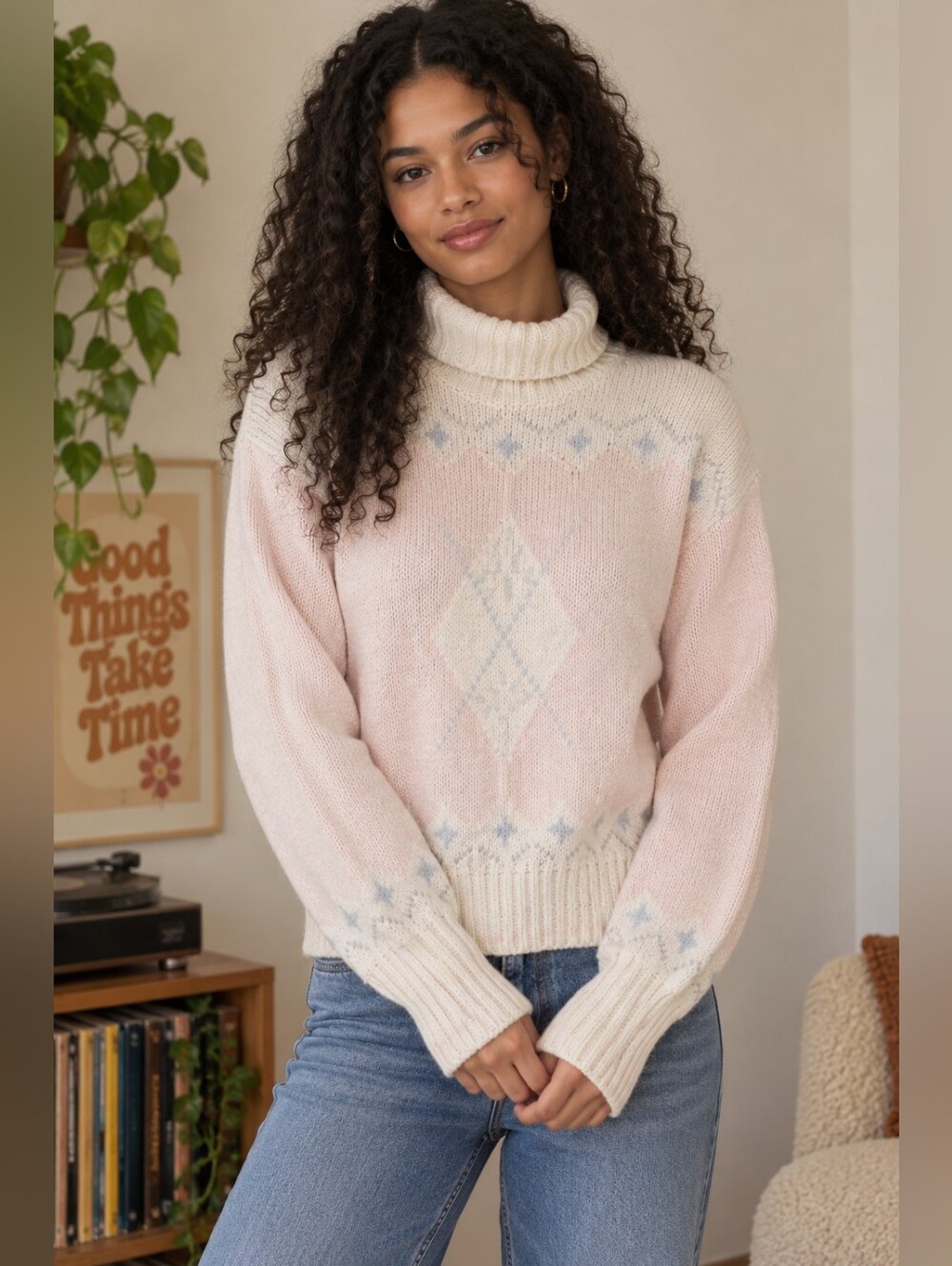 Vintage Liz Claiborne Cottagecore Turtleneck Sweater Size Small